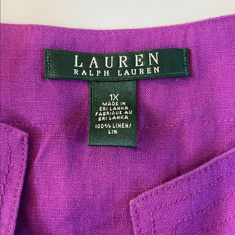 Ralph Lauren Women Violet Linen Split-Neck Tunic Top Sz 1X Quiet Luxury Vacation - Picture 11 of 12